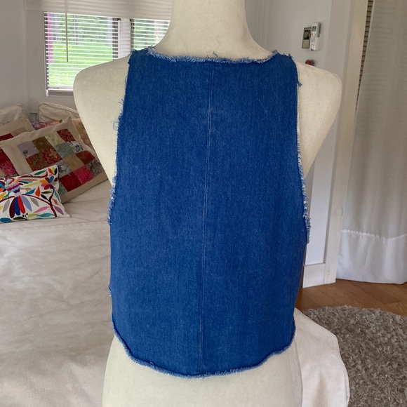 ZARA trafaluc short denim swinger crop top sleeveless blue size L raw hem - Picture 5 of 10
